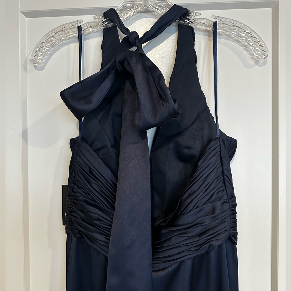 Ieena for Mac Duggal Navy Ruched Halter Top Wide Leg Satin Jumpsuit NWT, Sz 4 - Picture 5 of 9